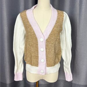 Vero Moda Tan, White, and Lavender Cardigan Sweater M